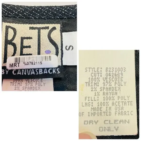 Bets by Canvasbacks Vintage 90s Black Colorful Print Quilted Button Jacket S - Picture 12 of 15